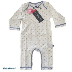 Toobydoo slim leg jumpsuit white blue anchors